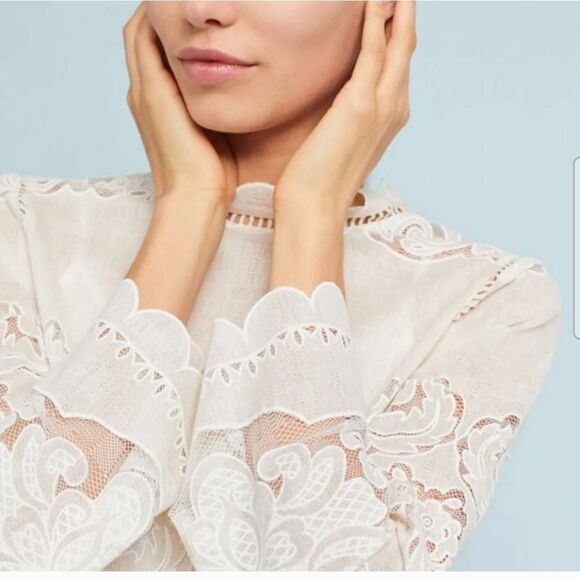 James Coviello Anthropologie Alice Lace Blouse Size 8 - Picture 3 of 9